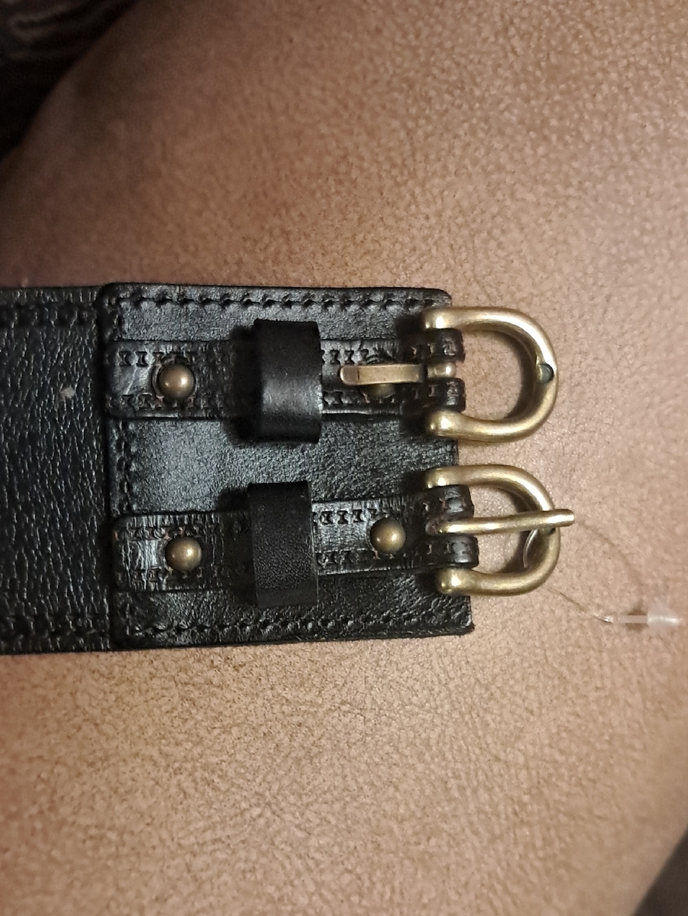 Fossil Black Wide Waist Belt with Double Gold Buckles Boho Festival Cottagecore - Picture 8 of 8